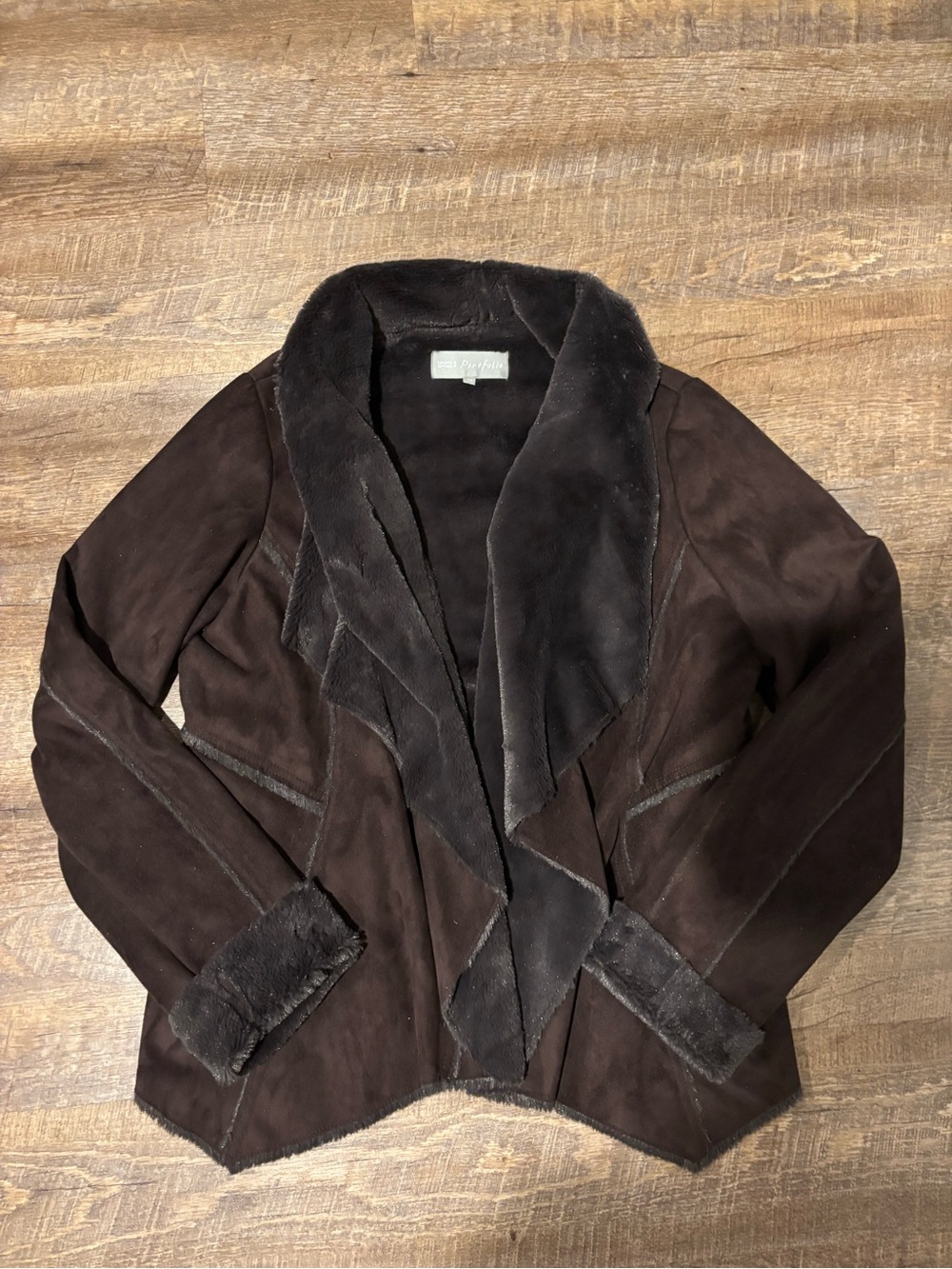 Marks & Spencer Portfolio Faux Suede Faux Fur Trim Waterfall Jacket 14